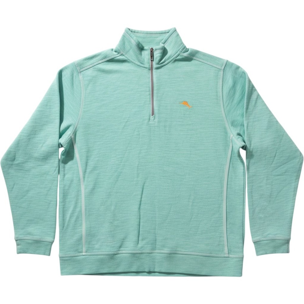 Tommy Bahama 1/4 Zip Pullover Mens XL Green Excellent Marlin Logo Slub Knit